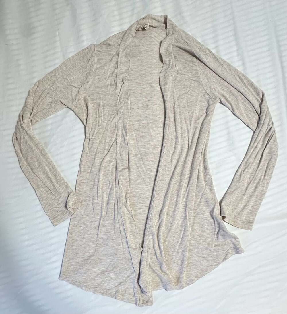Zenana Outfitters Women's Open Front Draped Cardigan Heather Beige Size L